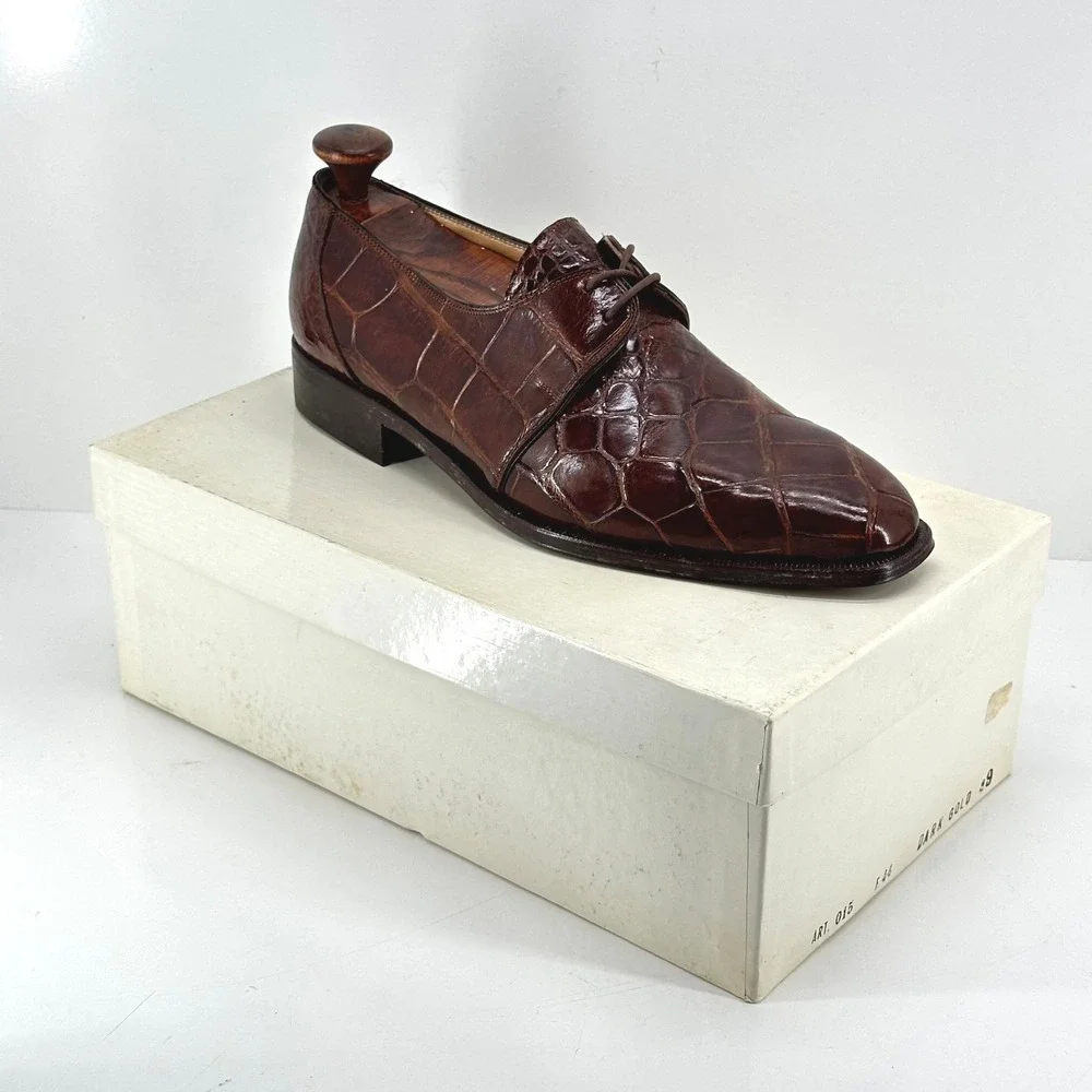VTG Kashani Shoes Men's 9 Genuine Alligator Oxfords Made Italy Brown NOS Take 6